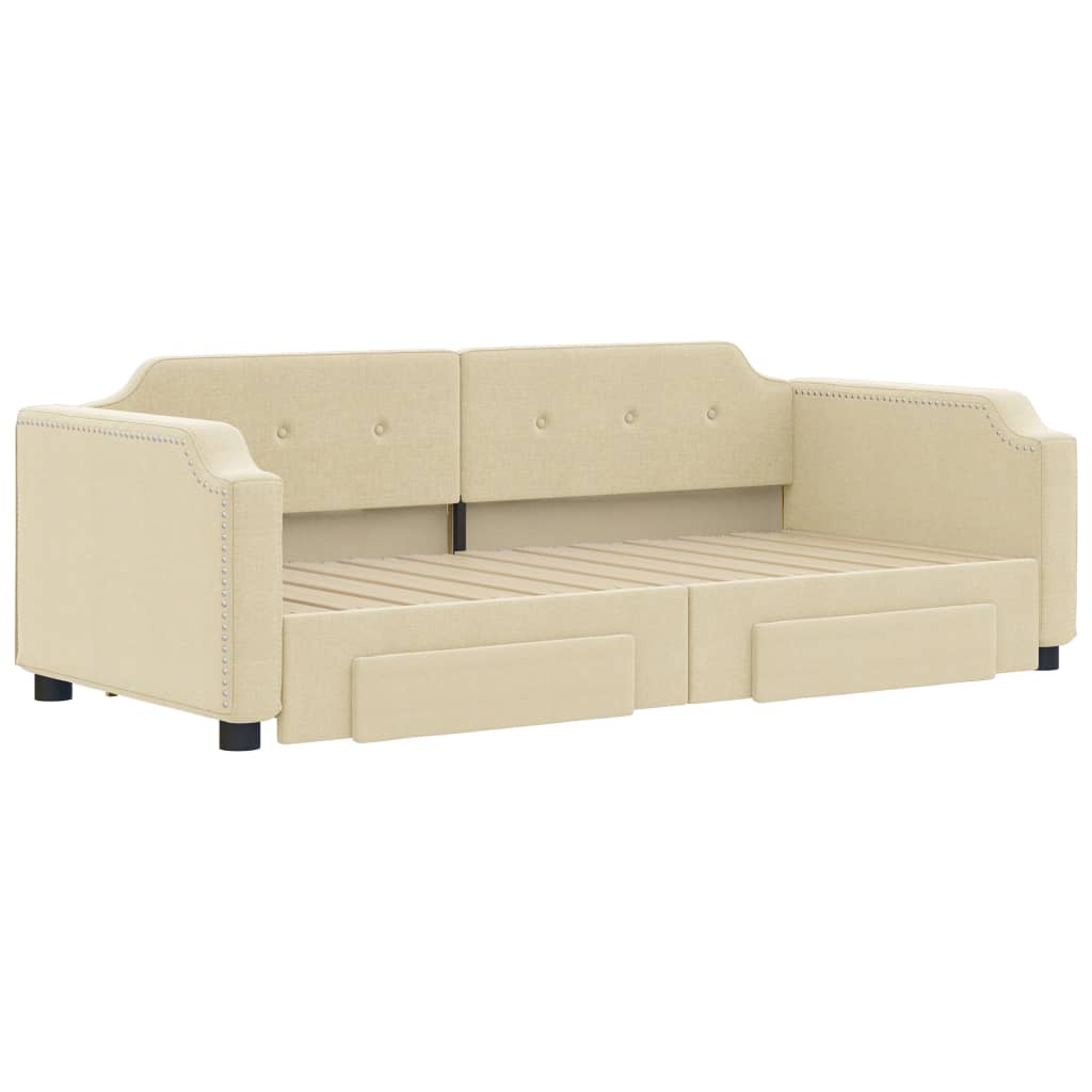 daybed med udtræk og skuffer 90x200 cm stof cremefarvet