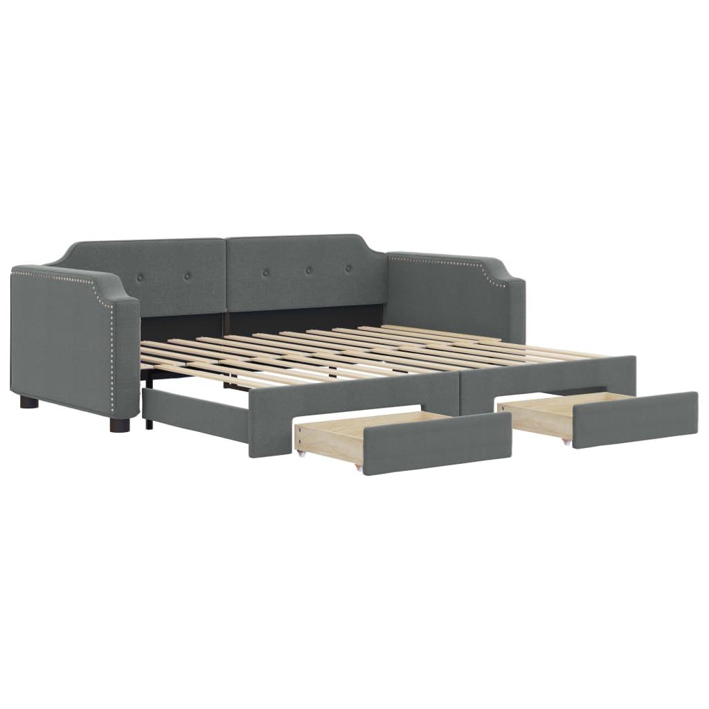 daybed med udtræk og skuffer 100x200 cm stof mørkegrå