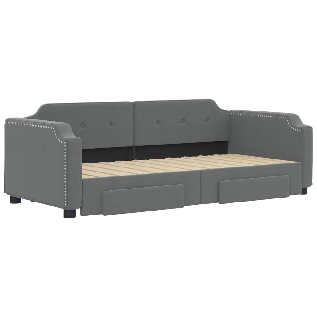 daybed med udtræk og skuffer 100x200 cm stof mørkegrå