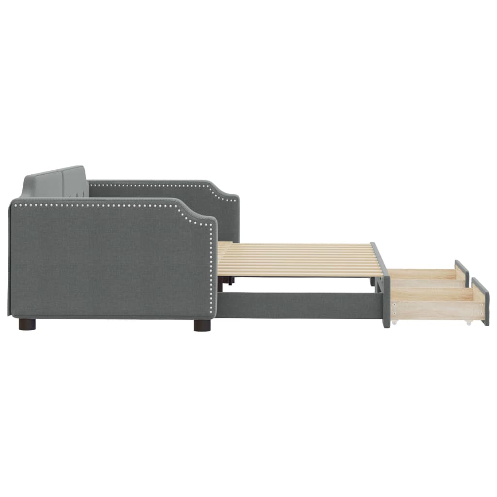 daybed med udtræk og skuffer 100x200 cm stof mørkegrå