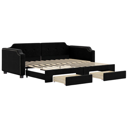 daybed med udtræk og skuffer 100x200 cm stof sort
