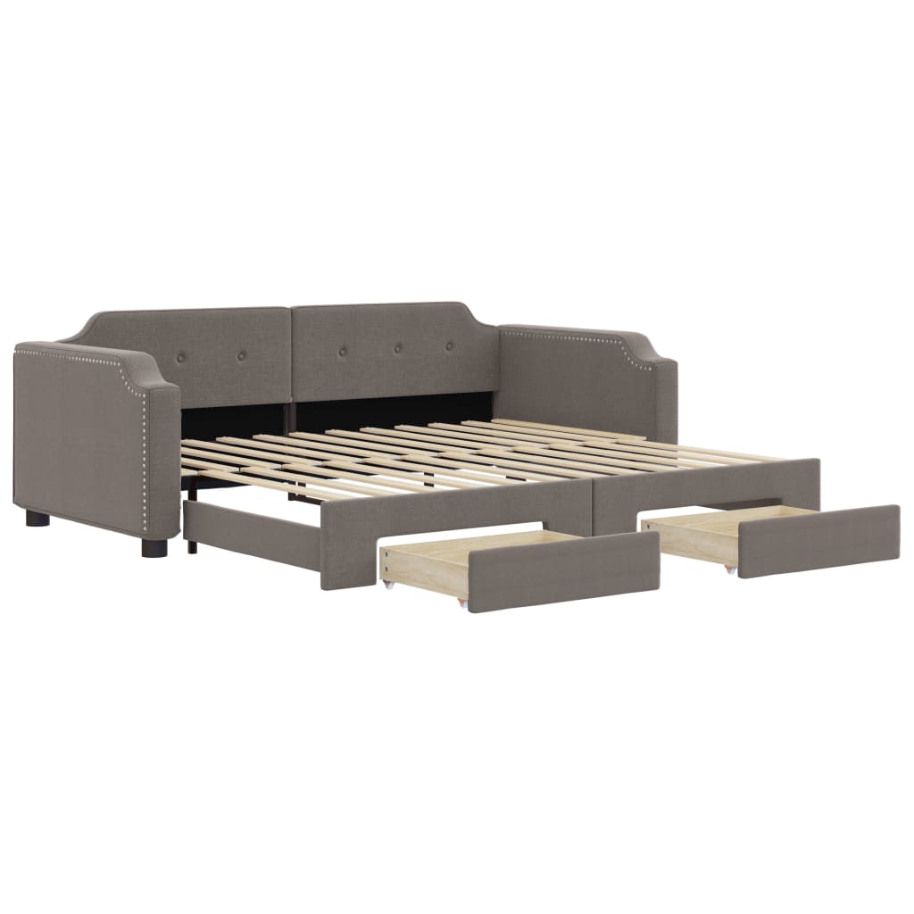 daybed med udtræk og skuffer 100x200 cm stof gråbrun