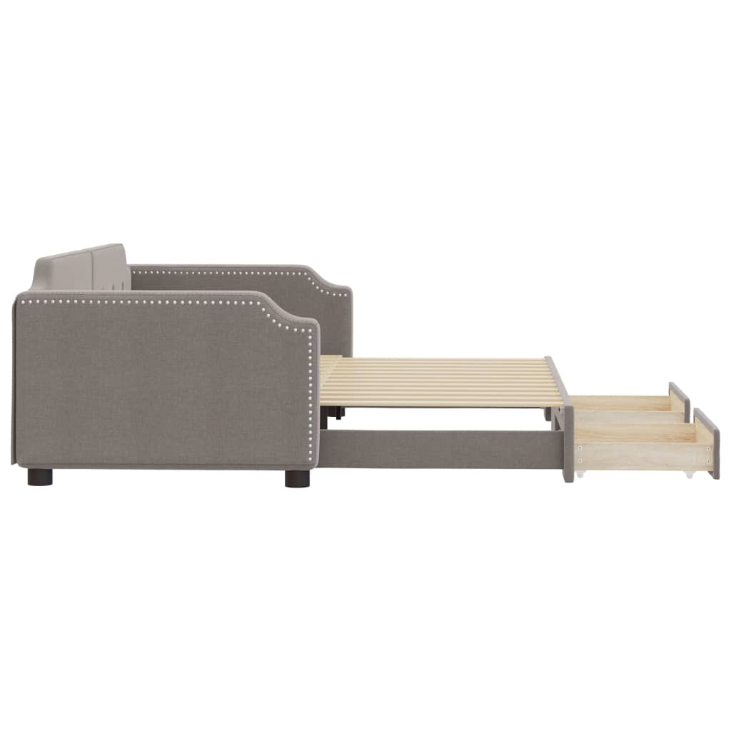 daybed med udtræk og skuffer 100x200 cm stof gråbrun