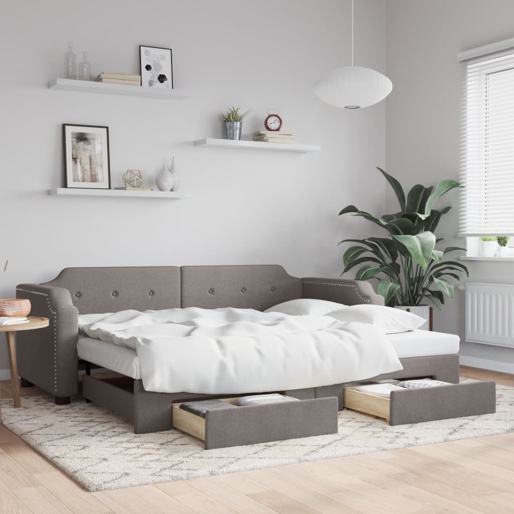 daybed med udtræk og skuffer 100x200 cm stof gråbrun