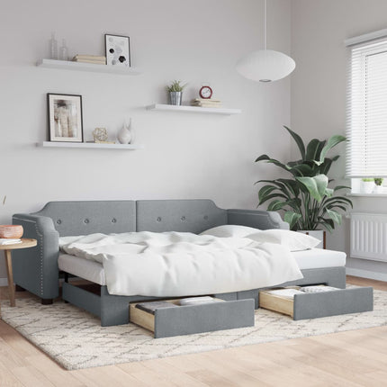 daybed med udtræk og skuffer 90x190 cm stof lysegrå
