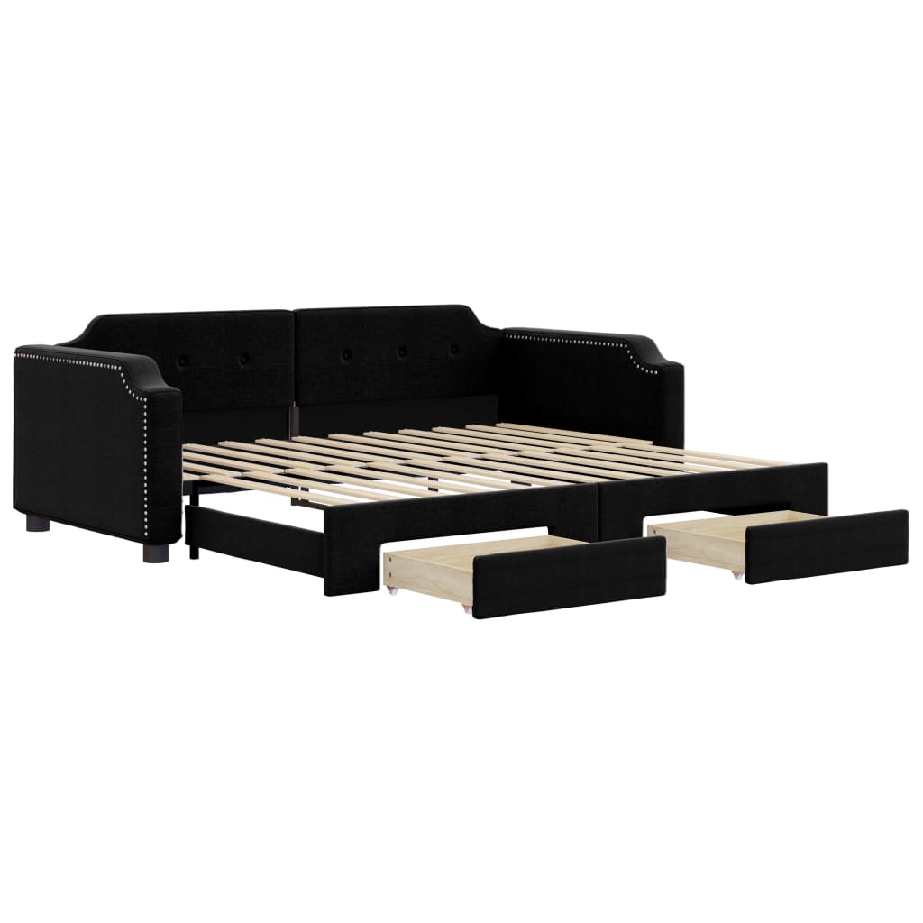 daybed med udtræk og skuffer 90x190 cm stof sort