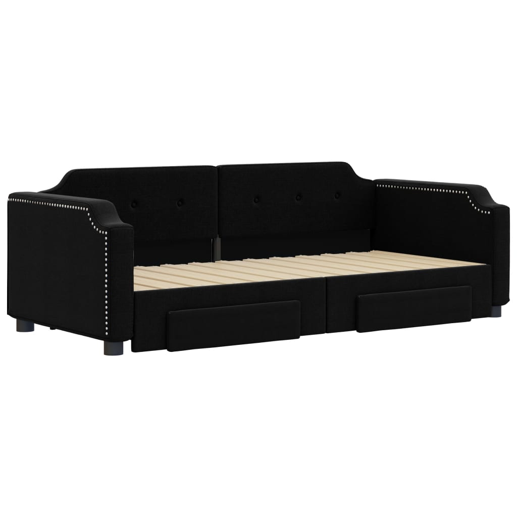 daybed med udtræk og skuffer 90x190 cm stof sort