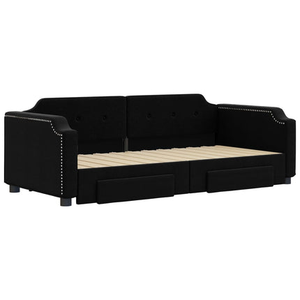 daybed med udtræk og skuffer 90x190 cm stof sort