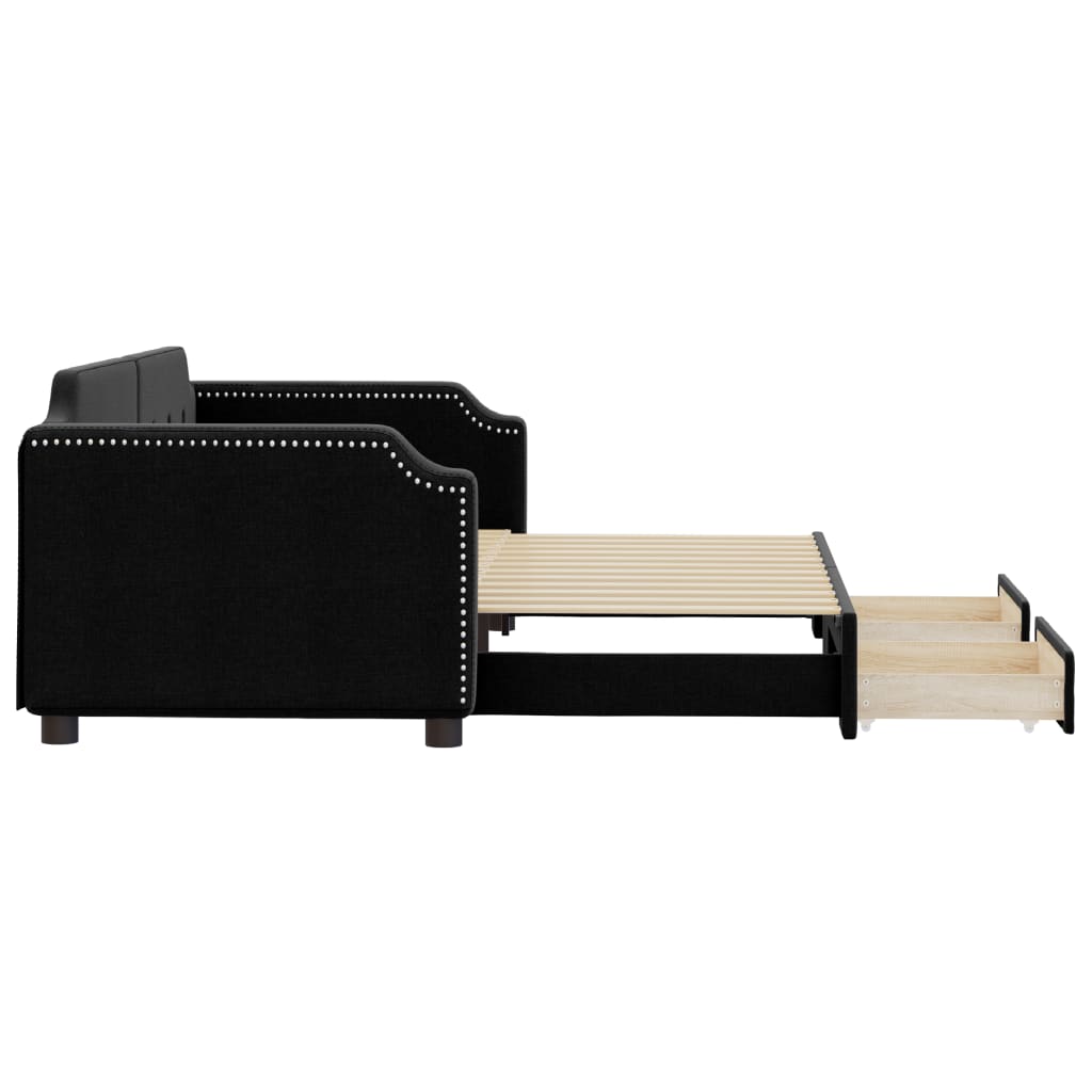 daybed med udtræk og skuffer 90x190 cm stof sort