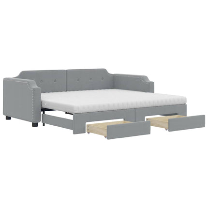 daybed med udtræk og skuffer 80x200 cm stof lysegrå