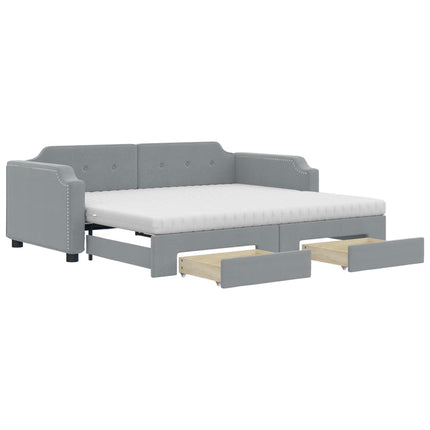 daybed med udtræk og skuffer 90x200 cm stof lysegrå