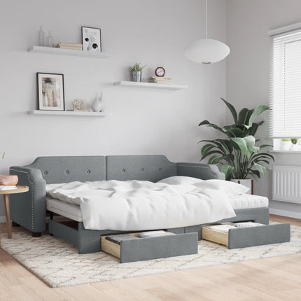 daybed med udtræk og skuffer 90x200 cm stof lysegrå