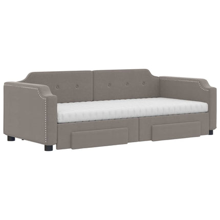 daybed med udtræk og skuffer 90x200 cm stof gråbrun