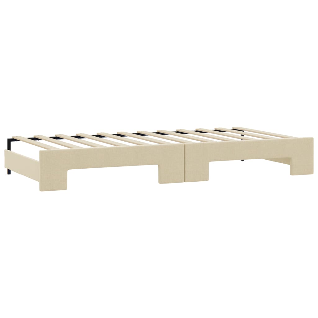 daybed med udtræk og skuffer 90x200 cm stof cremefarvet