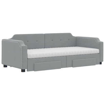 daybed med udtræk og skuffer 100x200 cm stof lysegrå