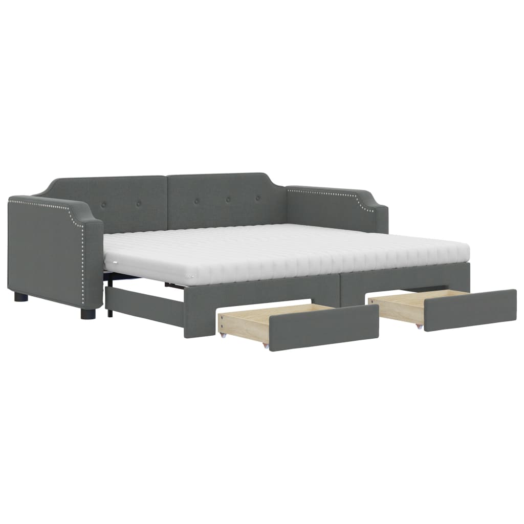 daybed med udtræk og skuffer 100x200 cm stof mørkegrå