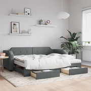 daybed med udtræk og skuffer 100x200 cm stof mørkegrå