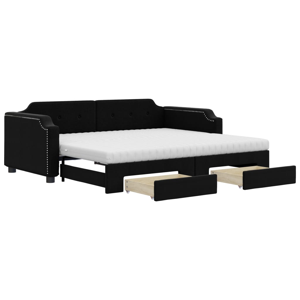daybed med udtræk og skuffer 100x200 cm stof sort