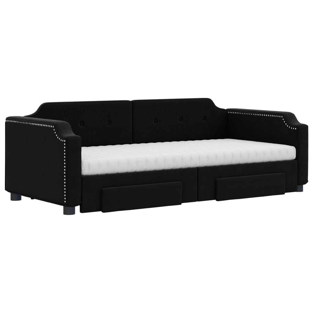 daybed med udtræk og skuffer 100x200 cm stof sort