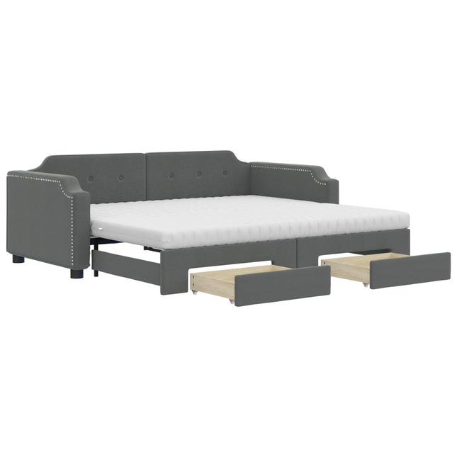 daybed med udtræk og skuffer 90x190 cm stof mørkegrå
