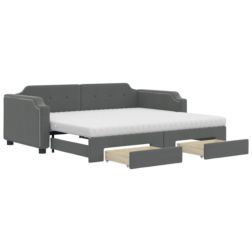 daybed med udtræk og skuffer 90x190 cm stof mørkegrå