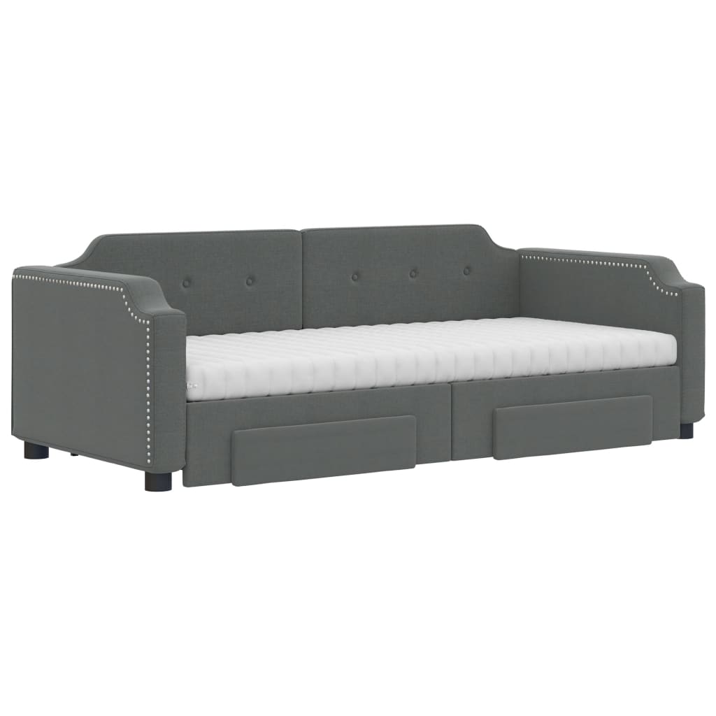 daybed med udtræk og skuffer 90x190 cm stof mørkegrå