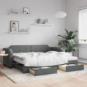 daybed med udtræk og skuffer 90x190 cm stof mørkegrå