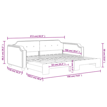 daybed med udtræk 100x190 cm stof lysegrå