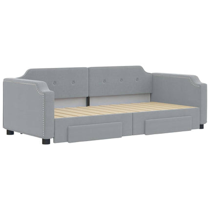 daybed med udtræk og skuffer 100x190 cm stof lysegrå