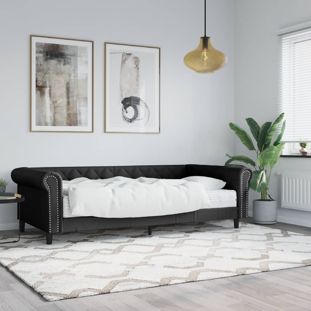 Daybed med madras 90×200 cm i kunstlæder - sort
