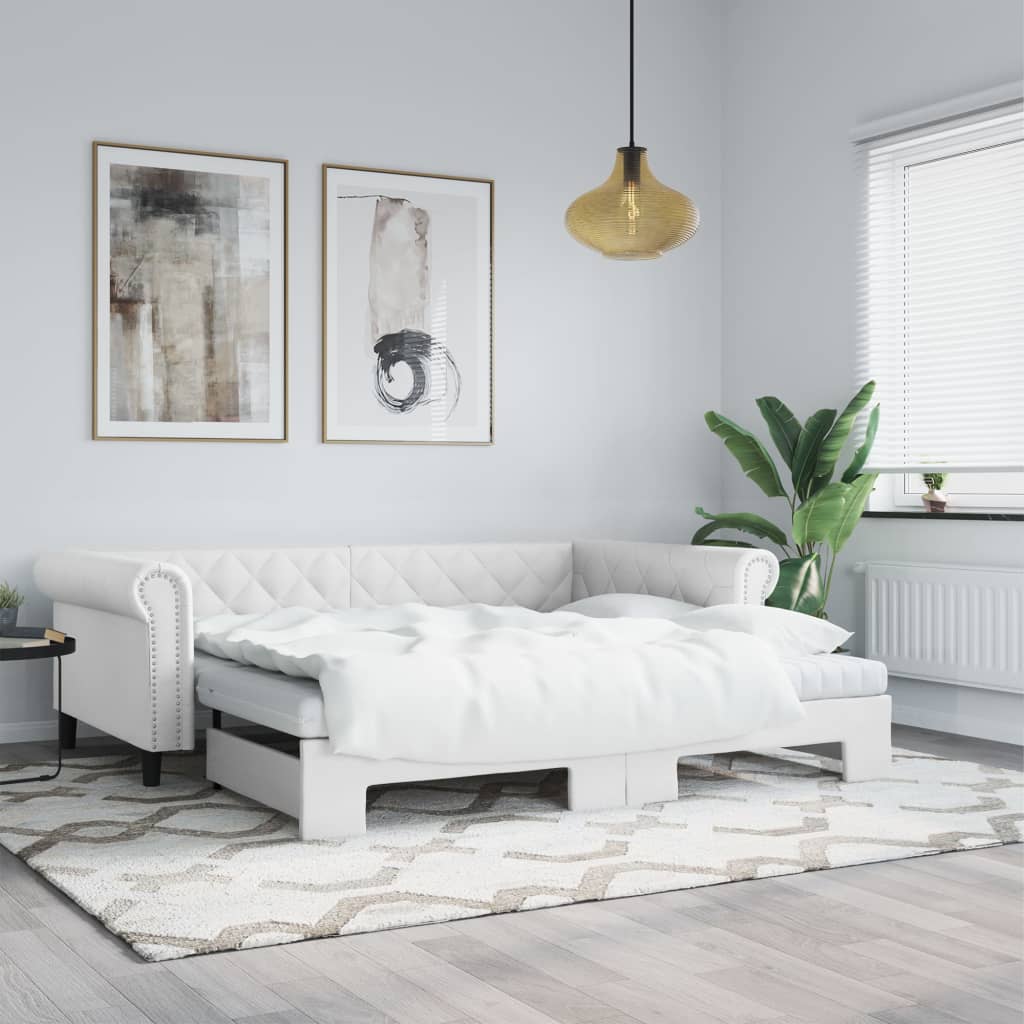 daybed med udtræk 90x200 cm kunstlæder hvid