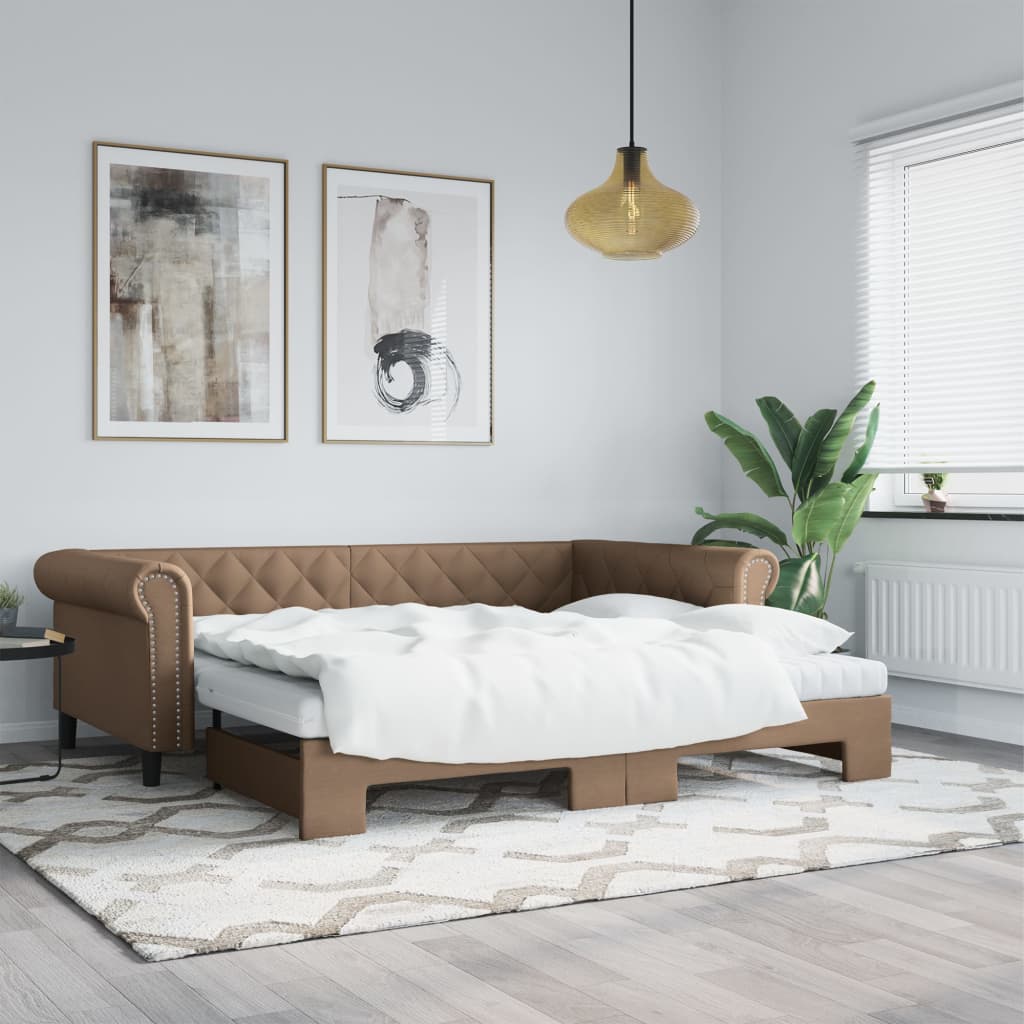 daybed med udtræk 90x200 cm kunstlæder cappuccinofarvet billede