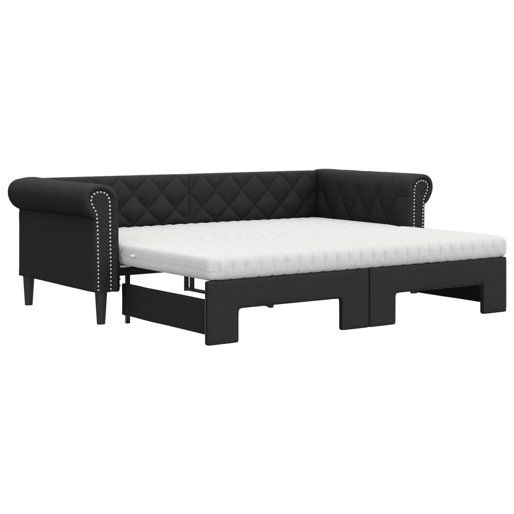 daybed med udtræk og madrasser 90x200 cm kunstlæder sort