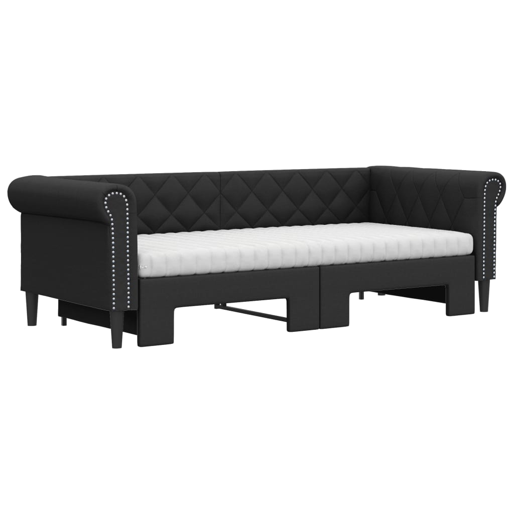 daybed med udtræk og madrasser 90x200 cm kunstlæder sort