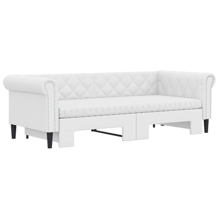 daybed med udtræk og madrasser 90x200 cm kunstlæder hvid