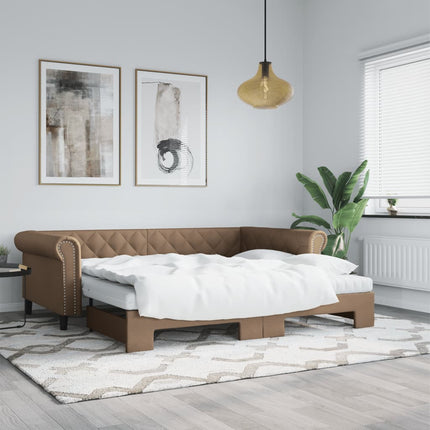daybed med udtræk og madrasser 90x200 cm kunstlæder cappuccino
