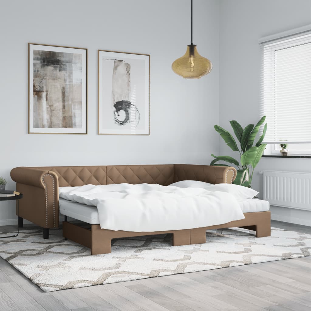 daybed med udtræk og madrasser 90x200 cm kunstlæder cappuccino billede