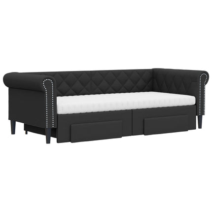 daybed med udtræk og skuffer 90x200 cm kunstlæder sort