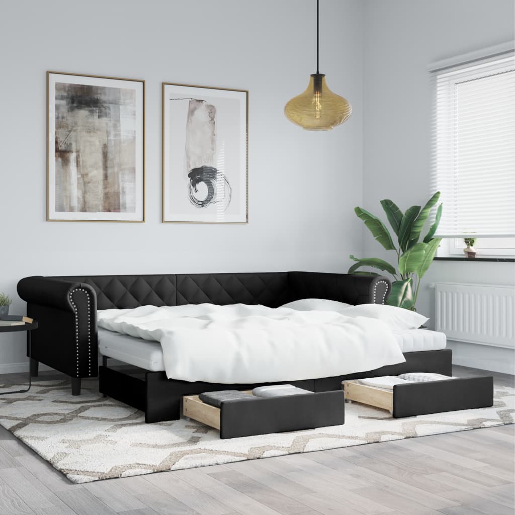 daybed med udtræk og skuffer 90x200 cm kunstlæder sort billede