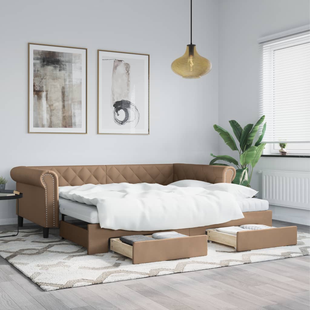 daybed med udtræk og skuffer 90x200 cm kunstlæder cappuccino billede