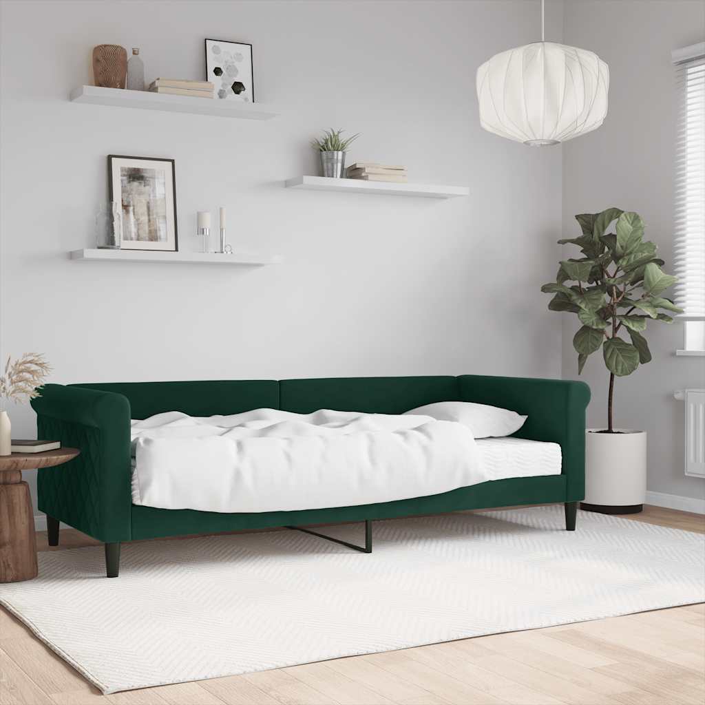 daybed med madras 80x200 cm velour mørkegrøn
