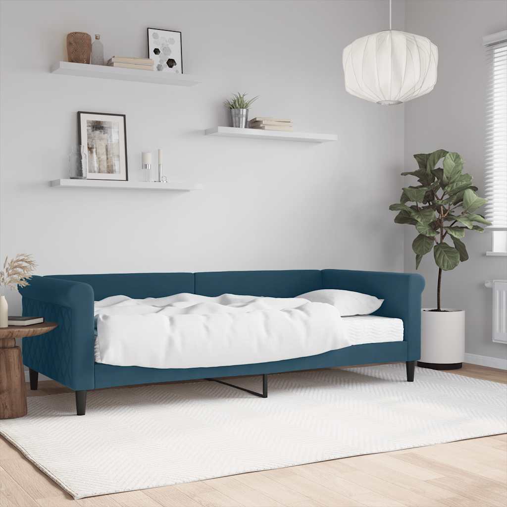 daybed med madras 90x200 cm velour blå