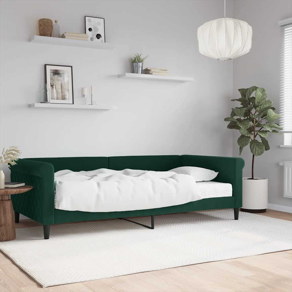 daybed med madras 100x200 cm velour mørkegrøn