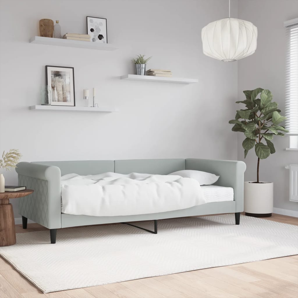 daybed med madras 90x190 cm velour lysegrå