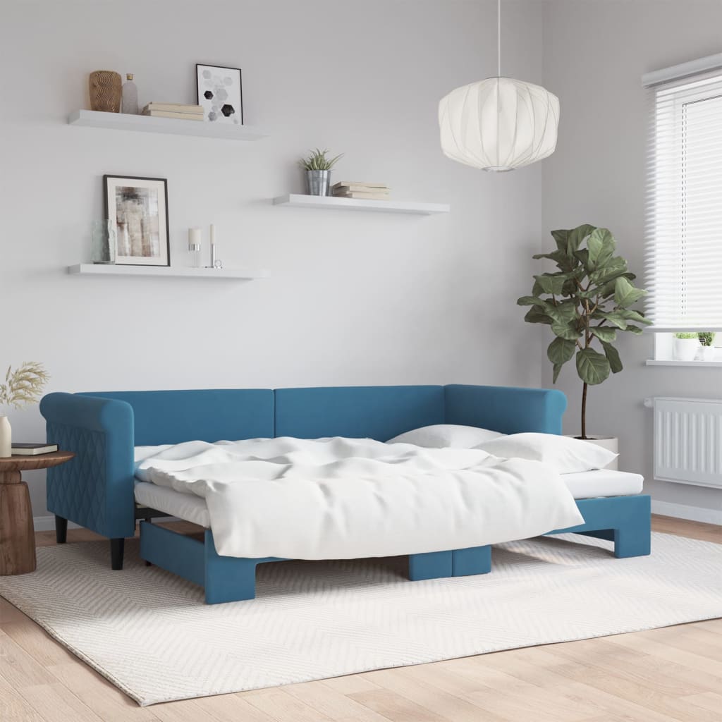 daybed med udtræk 80x200 cm velour blå