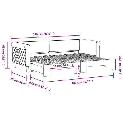 daybed med udtræk 80x200 cm velour mørkegrå