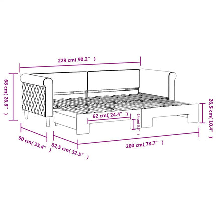 daybed med udtræk 80x200 cm velour mørkegrøn