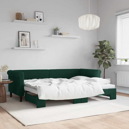 daybed med udtræk 80x200 cm velour mørkegrøn