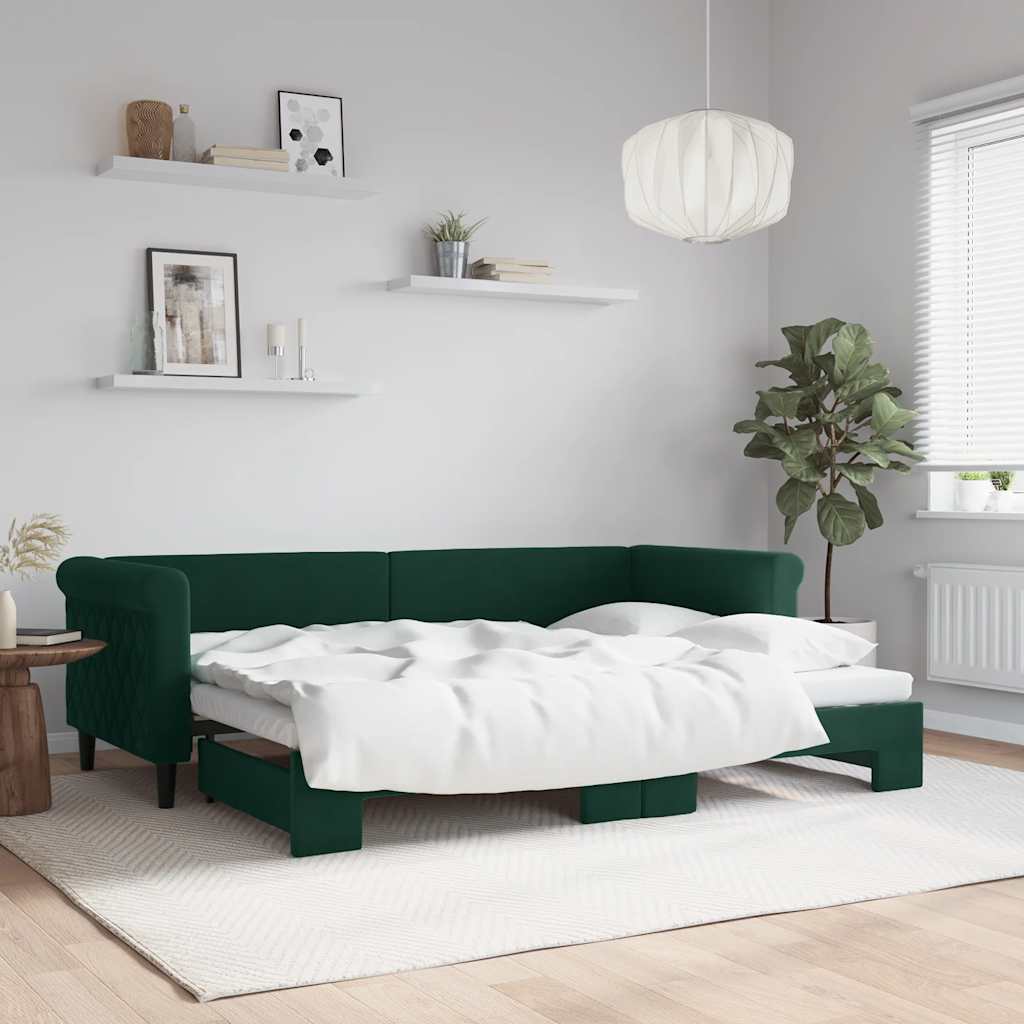 daybed med udtræk 80x200 cm velour mørkegrøn