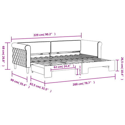 daybed med udtræk 80x200 cm velour lyserød